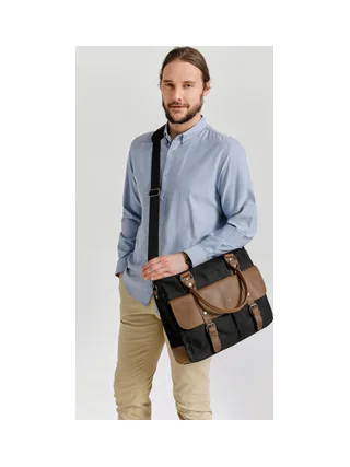 MICK - Sacoche en cuir véritable et toile enduite - Bleu 32