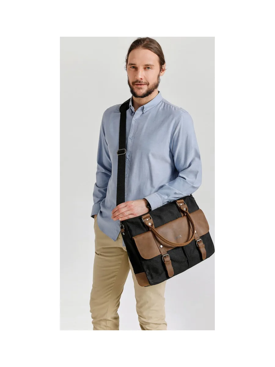 MICK - Sacoche en cuir véritable et toile enduite - Bleu 64