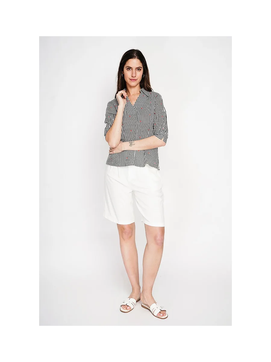 Blouse col chemise à rayure en coeur devant croisé en trapèze à manche 3/4 10