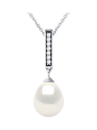 Collier Maille Forçat Véritable Perle d'Eau Douce Poire 8-9 mm — Argent 925 Millièmes Rhodié — 42 cm 1