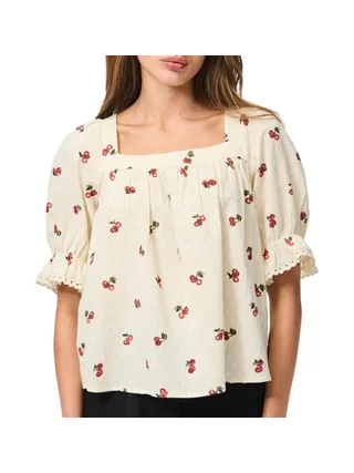 Blouse Beige Femme Pieces Pcthea 3/4 Square Neck 1