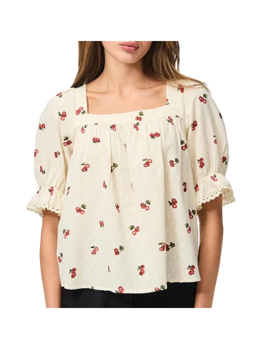 Blouse Beige Femme Pieces Pcthea 3/4 Square Neck 2