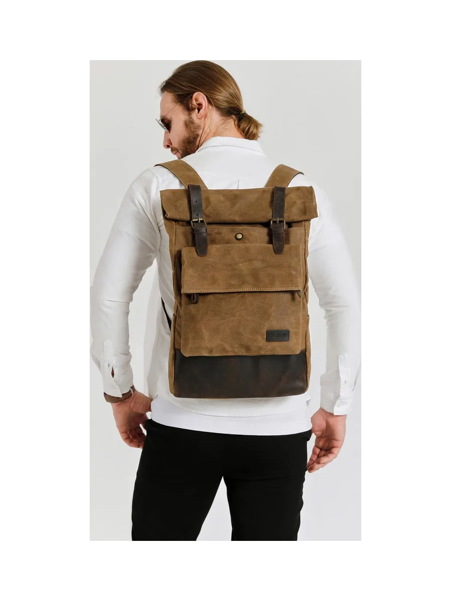 JACK - Sac à dos en cuir véritable et toile enduite - Bleu 10