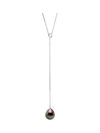 Collier Véritable Perle de Tahiti Poire 8-9 mm — Or Blanc 375 Millièmes — 45 cm 1