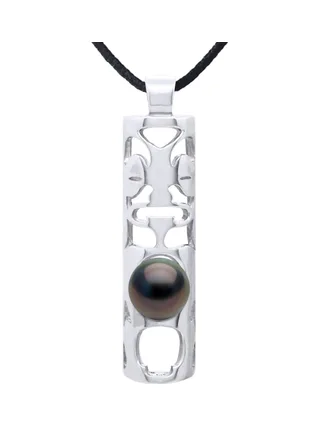 Collier Véritable Perle de Tahiti Cerclée 8-9 mm — Argent 925 Millièmes Rhodié — 50 cm — Homme 1