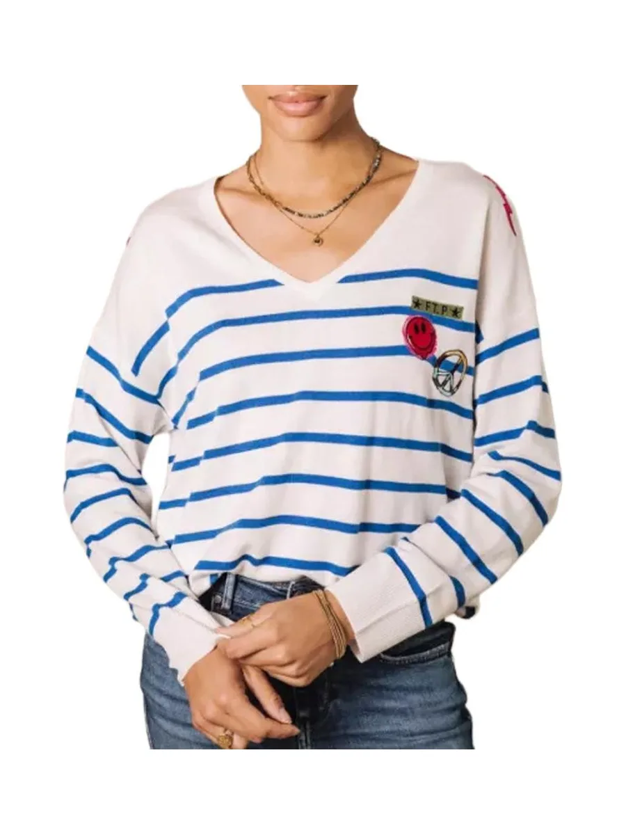 Pull Blanc à Rayures Bleu Femme Freeman Porter Isabel Stripes 2