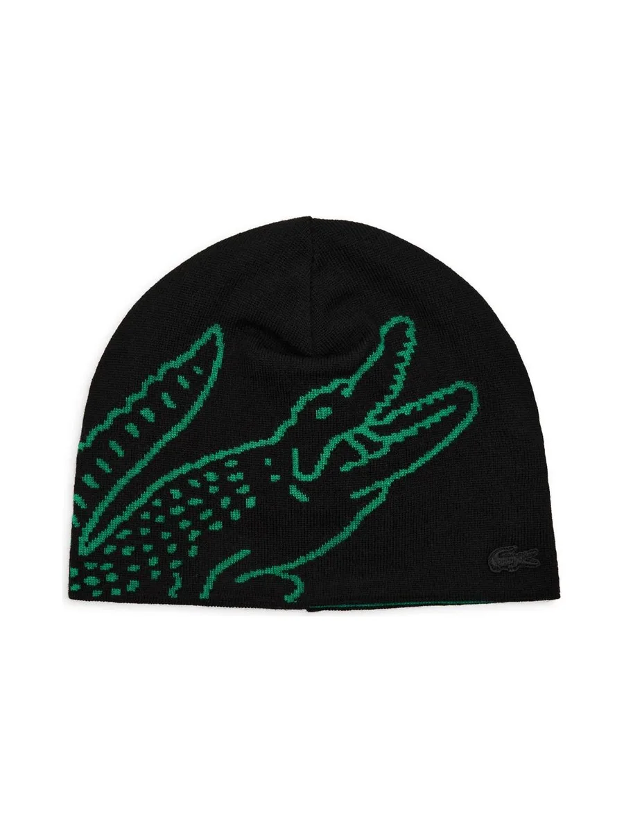 Bonnet Noir/Vert Homme Lacoste Broderie 2