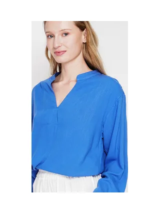 Blouse coupe ample col V en type polo à manches courtes 1
