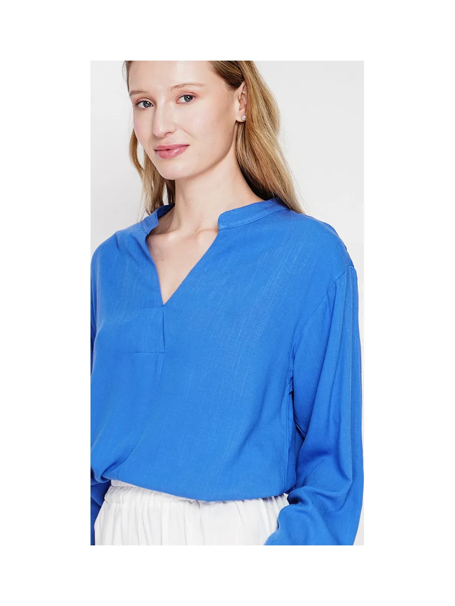 Blouse coupe ample col V en type polo à manches courtes 1