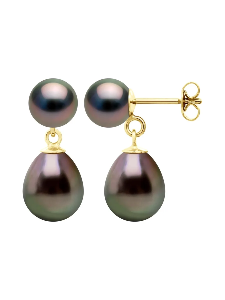 Boucles d'Oreilles Véritables Perles de Tahiti Poires 9-10 mm — Or Jaune 375 Millièmes 5