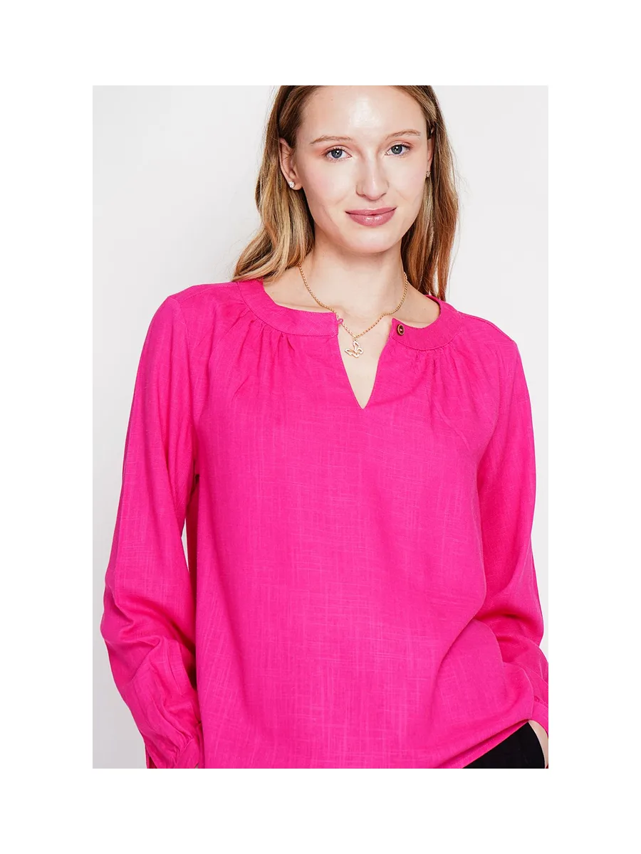 Blouse col tunisien boutonné devant à manche longues 6