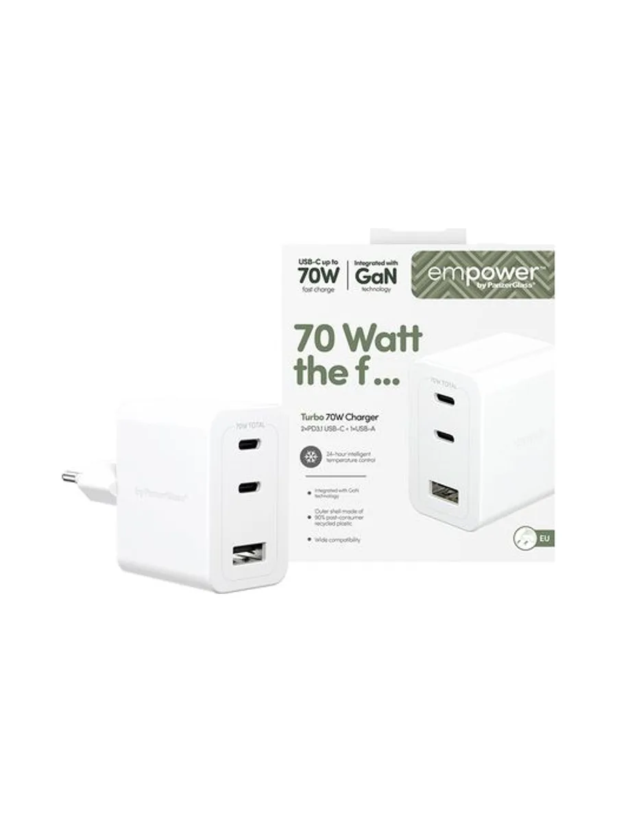 PanzerGlass empower™ by ® Turbo 70W Multiple Charger incl. 2 x USB-C + USB-A | EU Plug | Silver White 2