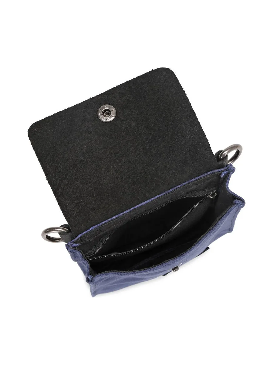 VAL - Pochette bandoulière en cuir véritable et toile enduite - Bleu 38