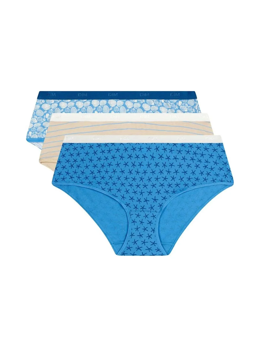 X3 Boxers Bleu/Beige Femme Dim Shorty Femme Les Pockets Coton 4