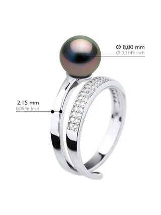 Bague Jonc Véritable Perle de Tahiti Ronde 8-9 mm — Argent 925 Millièmes Rhodié 2