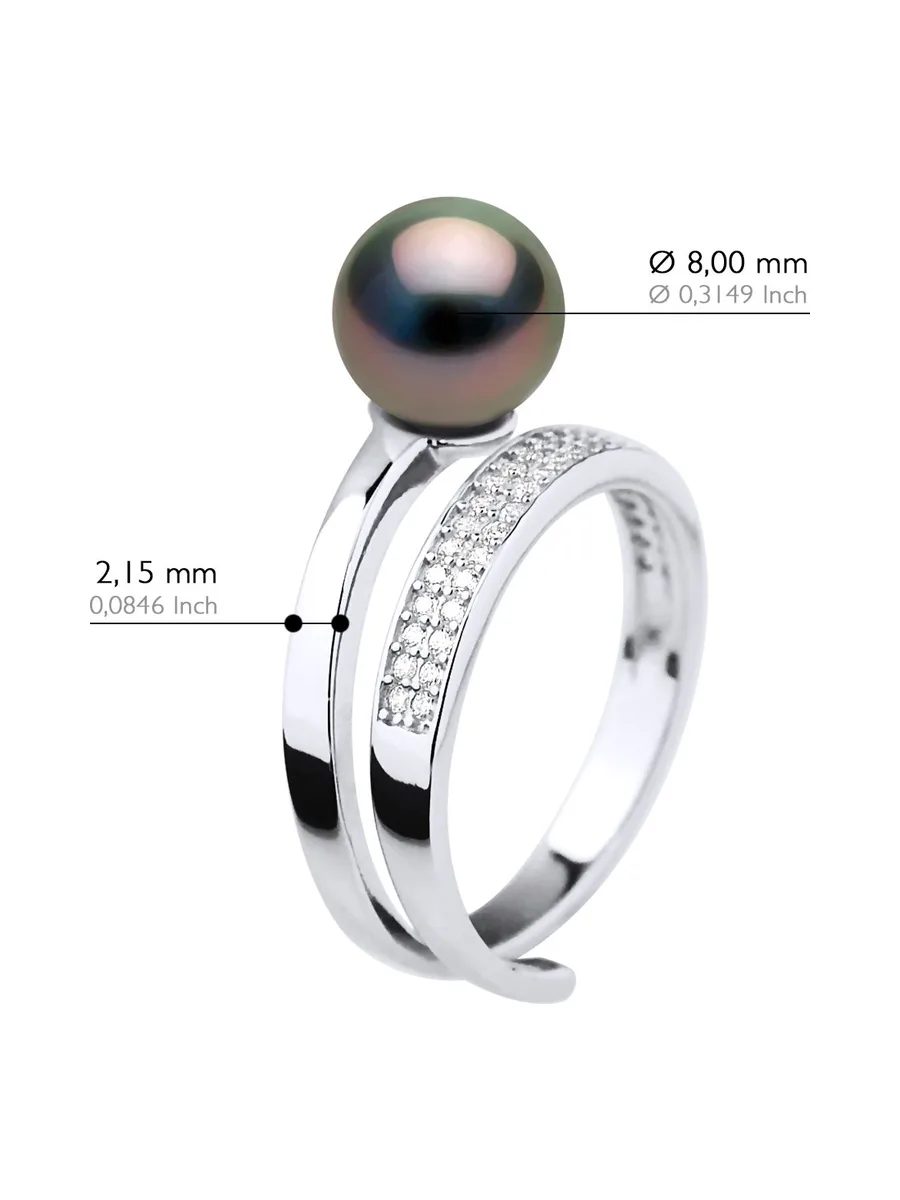 Bague Jonc Véritable Perle de Tahiti Ronde 8-9 mm — Argent 925 Millièmes Rhodié 2