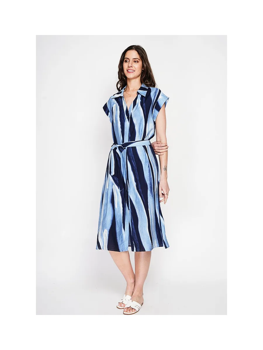 Robe chemise imprimée boutonnée devant avec ceinture 17