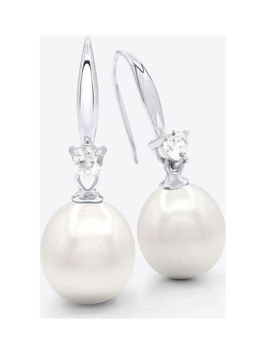 Boucles d'Oreilles Véritables Perles d'Eau Douce Poires 9-10 mm — Argent 925 Millièmes 1