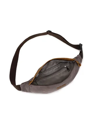 FLO - Sac banane en cuir véritable et toile enduite - Bleu 22