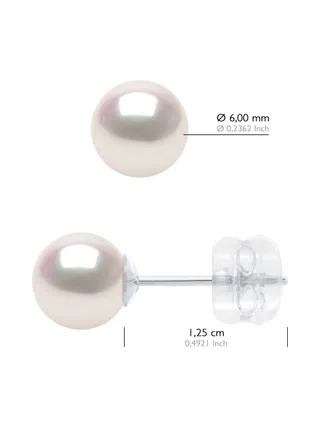 Boucles d'Oreilles Véritables Perles Akoya Rondes 6-7 mm — Or Blanc 750 Millièmes 2