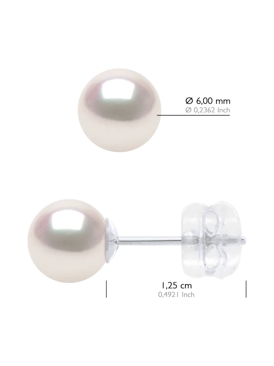 Boucles d'Oreilles Véritables Perles Akoya Rondes 6-7 mm — Or Blanc 750 Millièmes 2