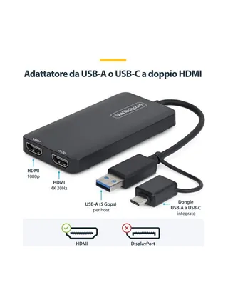 USB to Dual HDMI Adapter 4K30Hz+1080p 16
