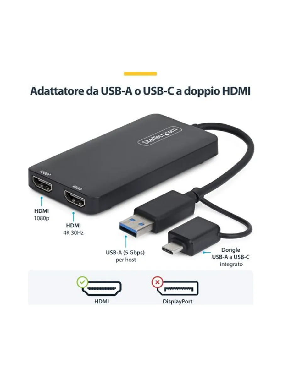 USB to Dual HDMI Adapter 4K30Hz+1080p 16