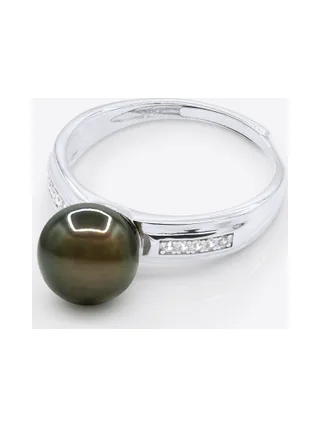 Bague Jonc Véritable Perle de Tahiti Ronde 8-9 mm — Argent 925 Millièmes Rhodié 1