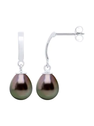 Boucles d'Oreilles Véritables Perles de Tahiti Poires 8-9 mm — Or Blanc 375 Millièmes 5