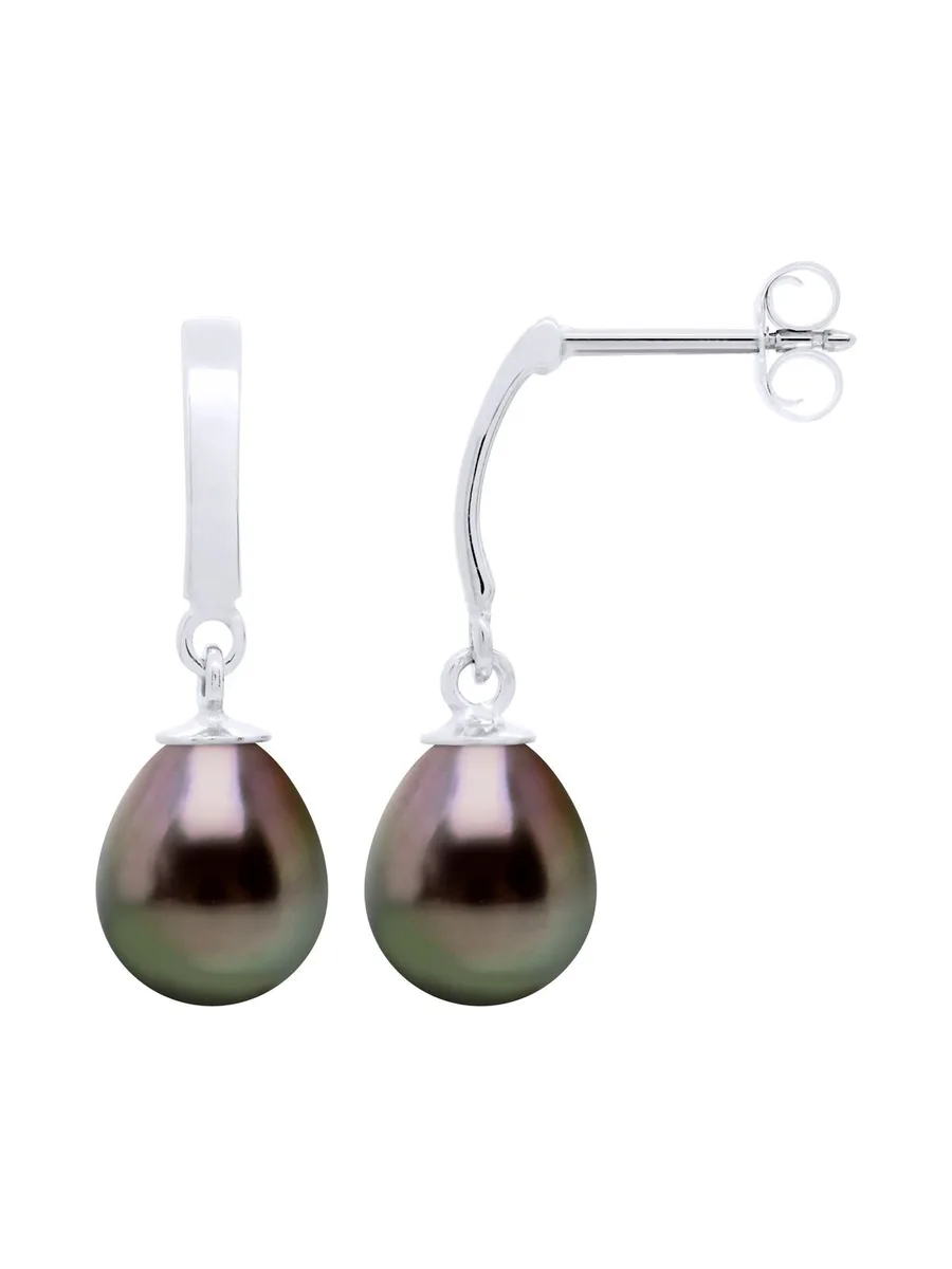 Boucles d'Oreilles Véritables Perles de Tahiti Poires 8-9 mm — Or Blanc 375 Millièmes 5