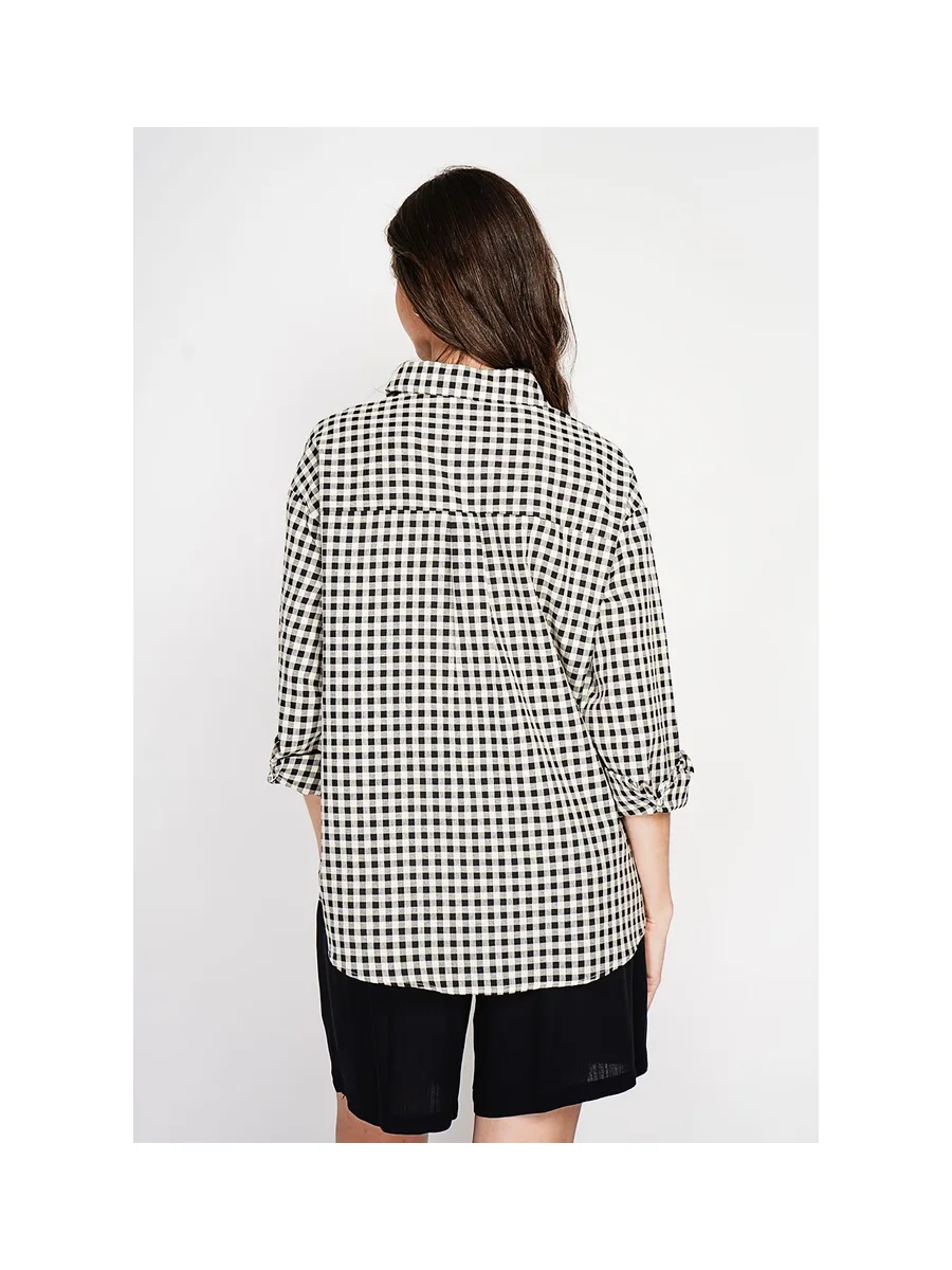 Chemise longue coupe oversize Poche poitrine à manches longues à carreaux 15