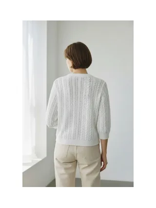 Gilet ajouré col rond boutonné devant avec poches à manches mi-long 3