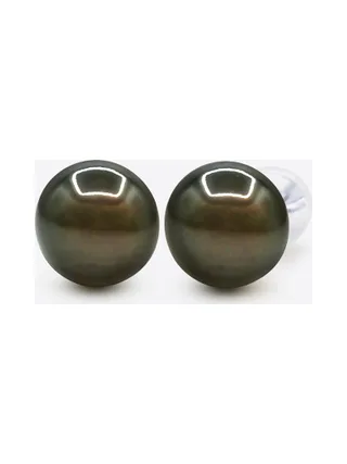 Boucles d'Oreilles Véritables Perles de Tahiti Rondes 8-9 mm — Or Blanc 375 Millièmes 1