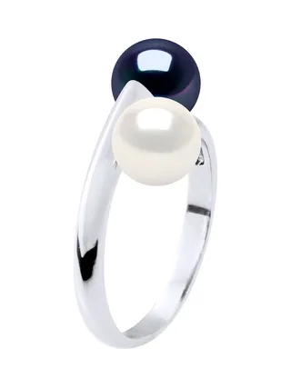 Bague Toi & Moi Véritables Perles de Culture d'Eau Douce Rondes 6-7 mm — Argent 925 Millièmes Rhodié 1