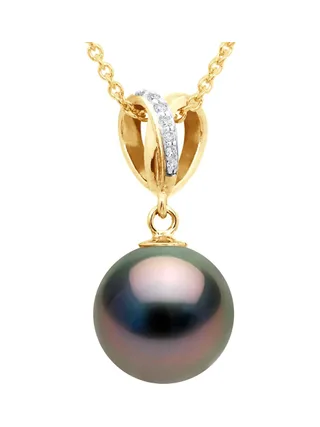 Pendentif Véritable Perle de Tahiti Ronde 10-11 mm — Or Jaune 375 Millièmes 1