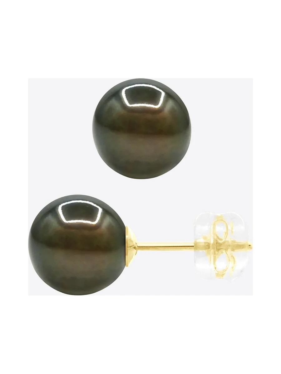 Boucles d'Oreilles Véritables Perles de Tahiti Rondes 8-9 mm — Or Jaune 375 Millièmes 5
