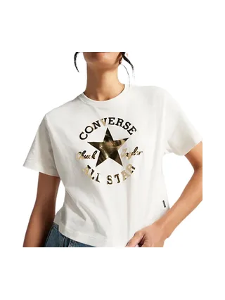 T-Shirt Blanc/Doré Femme Converse Glam 1