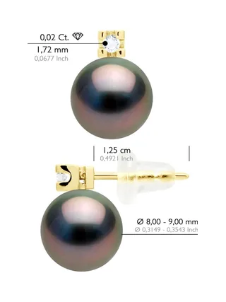 Boucles d'Oreilles Véritables Perles de Tahiti 8-9 mm Diamants 0.04 ct — Or Jaune 750 Millièmes 2