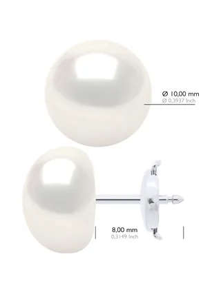 Boucles d'Oreilles Véritables Perles d'Eau Douce Bouton 10-11 mm — Or Jaune 375 Millièmes 2
