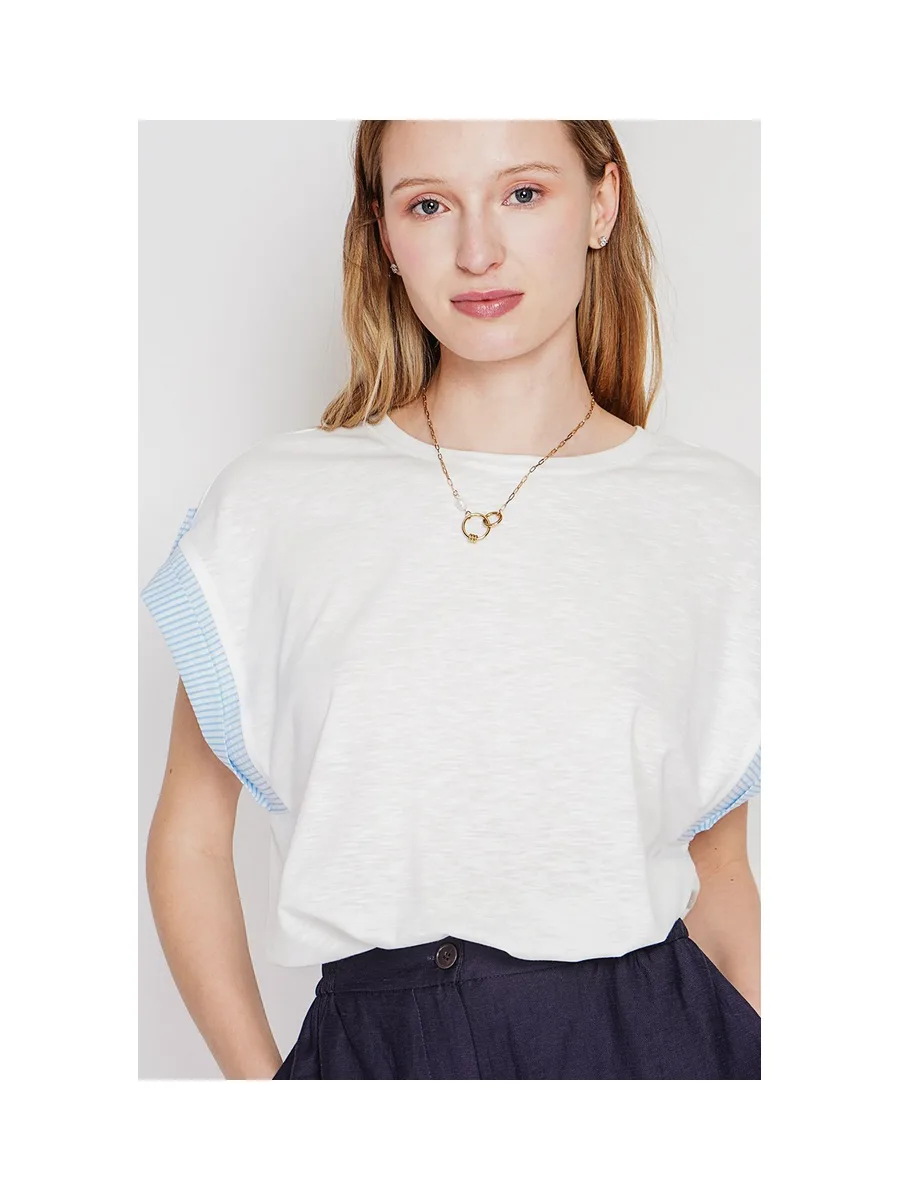 T-shirt col rond coupe oversize manches court avec patte boutons 3