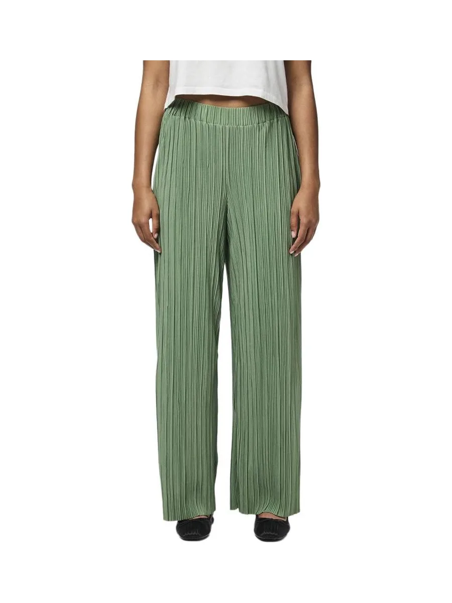 Pantalon fluide Plissé Vert Femme Pieces Pammi 2
