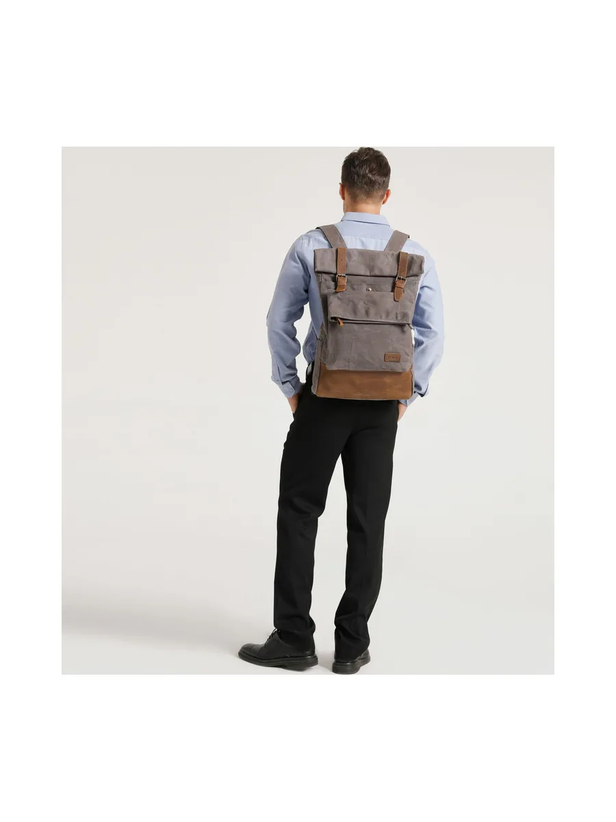 JACK - Sac à dos en cuir véritable et toile enduite - Bleu 18