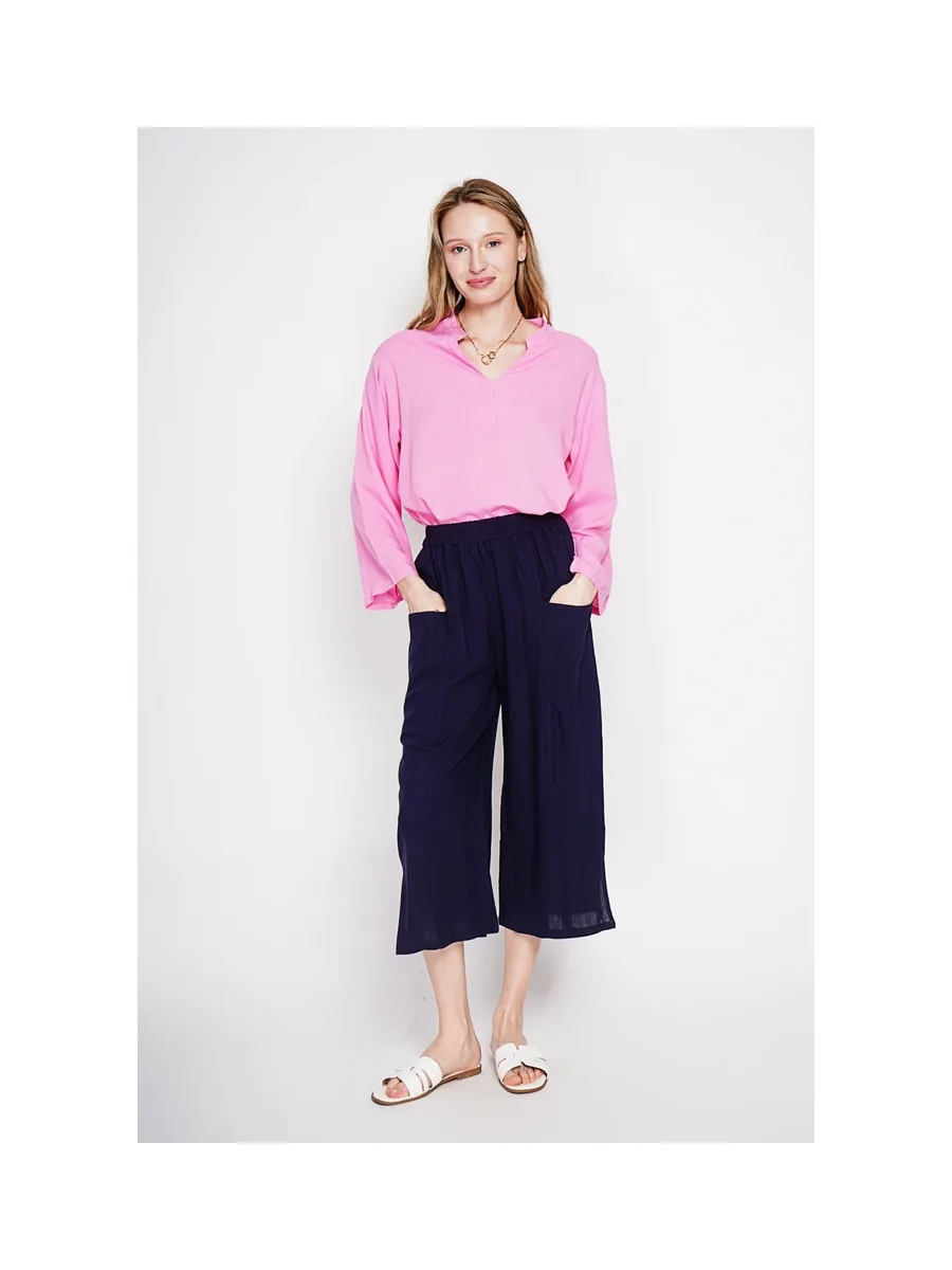 Blouse coupe ample col V en type polo à manches courtes 12
