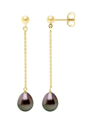 Boucles d'Oreilles Véritables Perles de Tahiti Poires 8-9 mm — Or Jaune 375 Millièmes 1