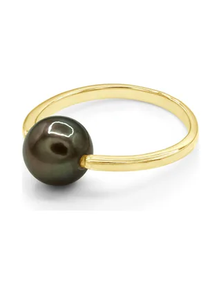 Bague Jonc Véritable Perle de Tahiti Ronde 8-9 mm — Or Jaune 375 Millièmes 1