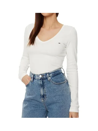 T-shirt Manches Longues Écru Femme Tommy Hilfiger Essential 1