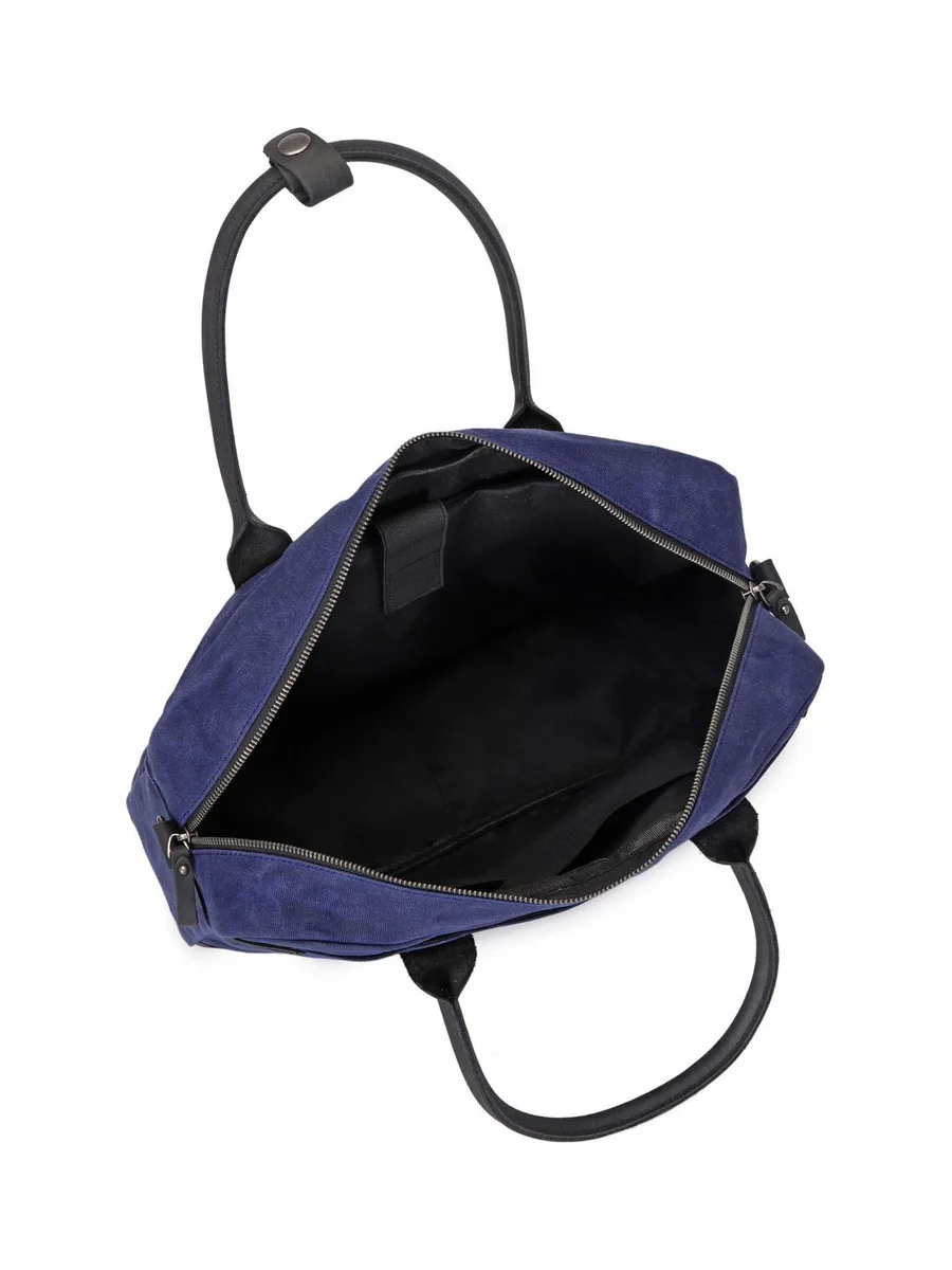 YANN - Sacoche en cuir véritable et toile enduite - Bleu 38