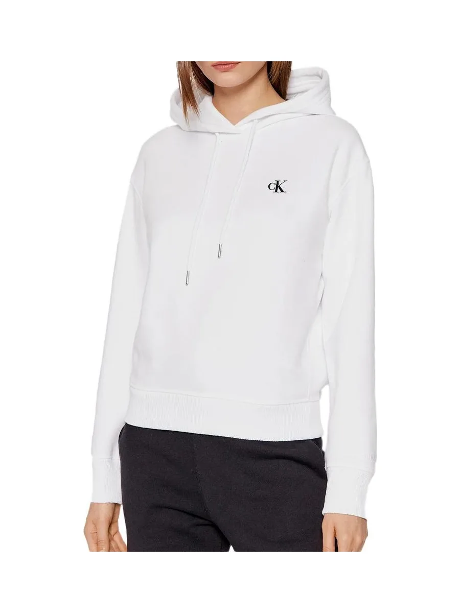Sweat à Capuche Blanc Femme Calvin Klein Jeans Embroidery 1