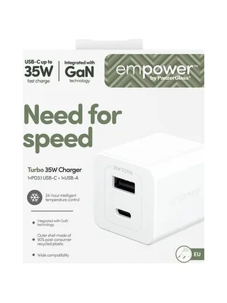 PanzerGlass empower™ by ® Turbo 35W Charger incl. USB-C + USB-A | EU Plug | Silver White 3