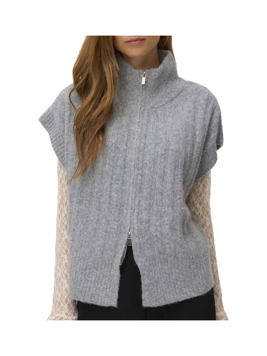 Gilet sans manches maille femme Gris Vero Moda Highneck 2